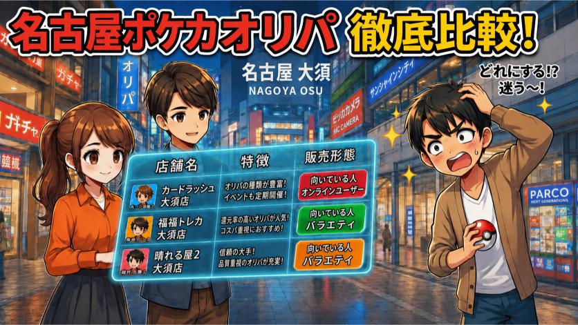 名古屋大須のポケカオリパおすすめ店舗を一覧比較の画像