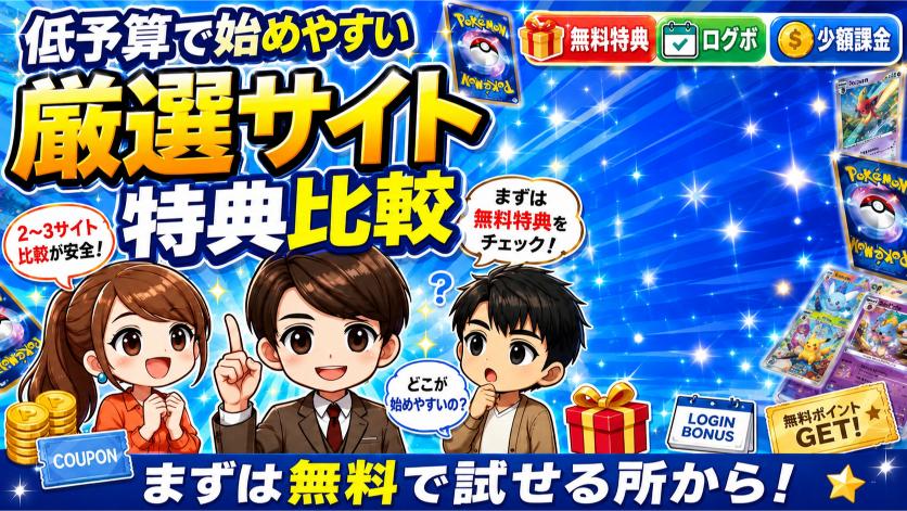 【厳選7サイト】低予算で始めやすいポケカオリパ特典比較の画像